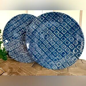 Threshold Set/2 “Mer Blue” Dinner Plates, 10.5”, Blue & Cream